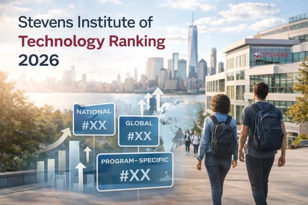 Stevens Institute of Technology ranking 2026 visual with campus and global ranking indicators