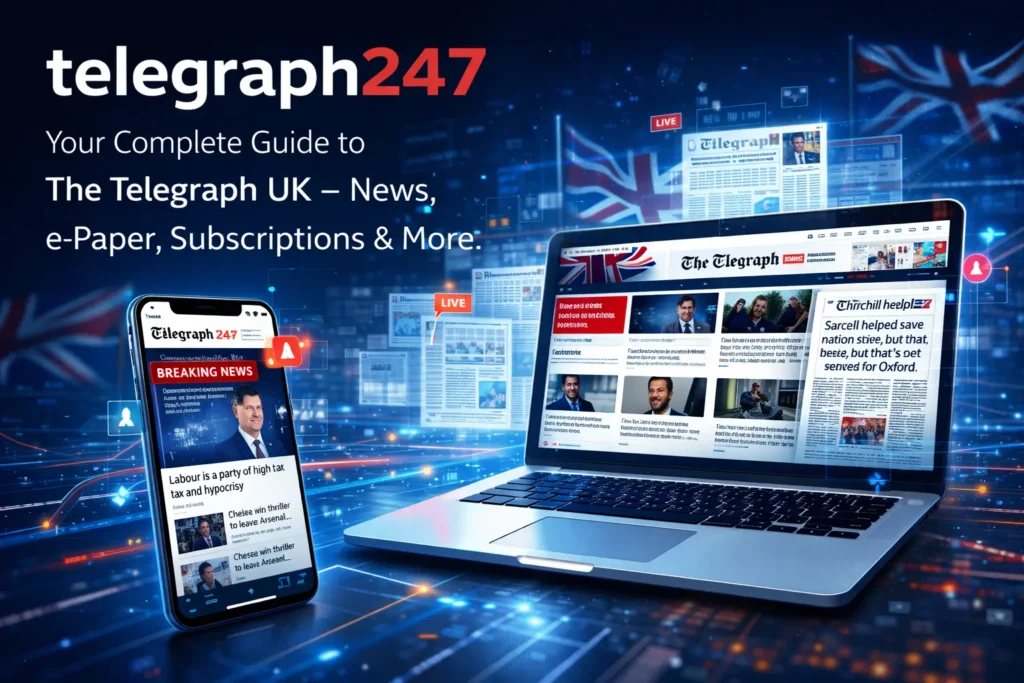 telegraph247 guide showing The Telegraph UK news website, digital e-paper, and online subscription access on devices
