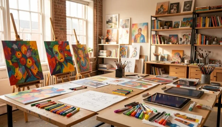 Creative studio filled with artwork, sketches, and design tools showcasing Daylin Ryder’s artistic expertise.